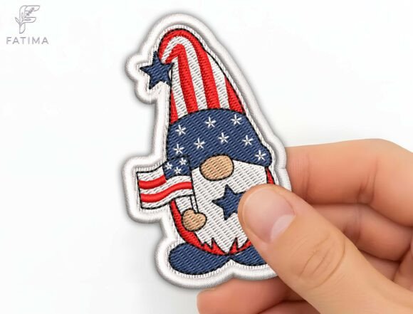 Charming Patriotic Gnome Patch Embroidery Design