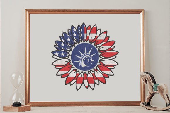 Flag USA Sunflower: A Patriotic Embroidery Delight