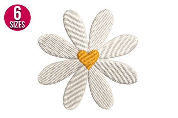 Mini Daisy Flower with Heart: A Charming Embroidery Design