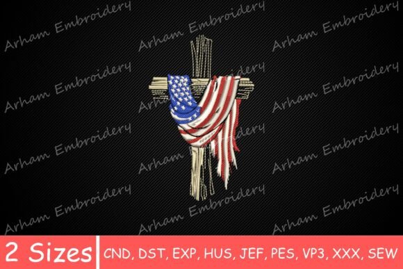 Patriotic Christian USA Flag Cross Design