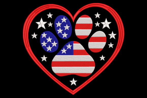 Patriotic Dog Paw: A Heartfelt Embroidery Design