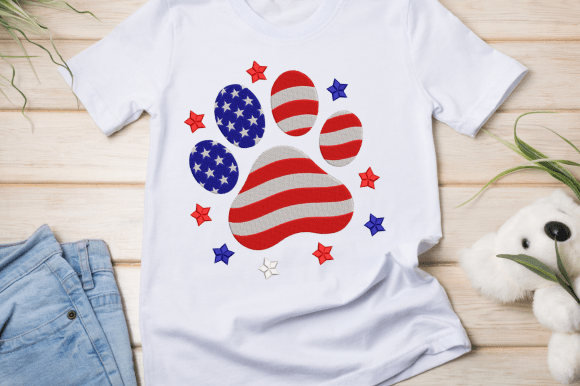 Patriotic Paw: A Bold Embroidery Design for Independence Day