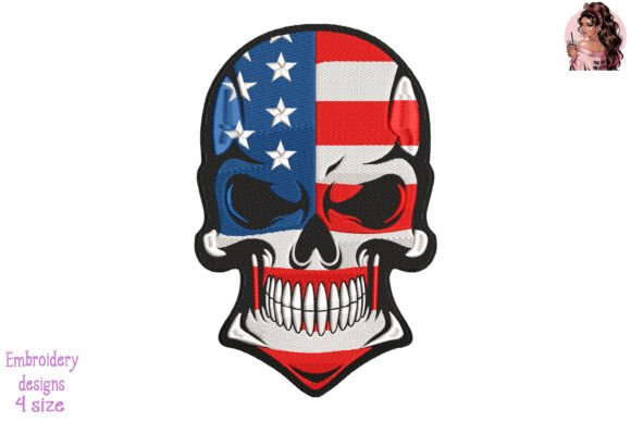 USA Flag Skull: A Bold and Patriotic Embroidery Design